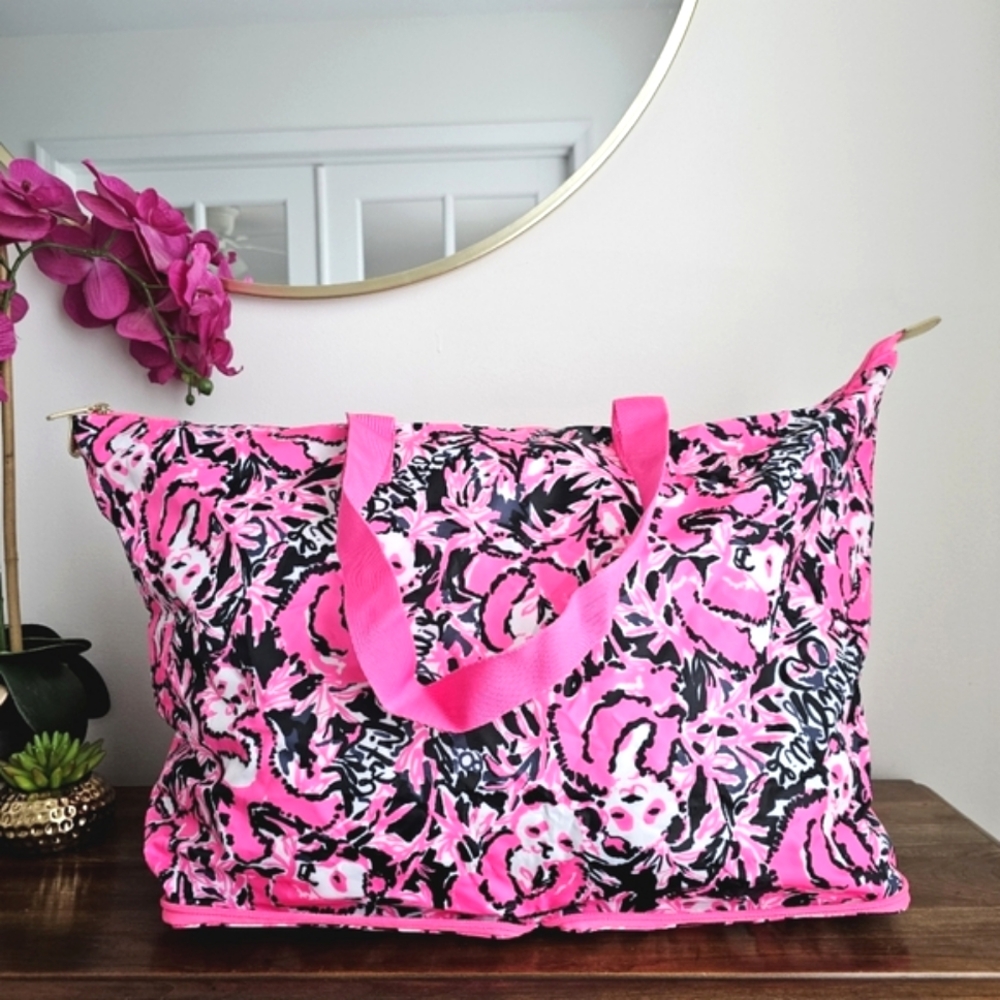 NWOT Lilly Pulitzer Printed Collapsible Getaway Packable Tote Beach Bag, Rare